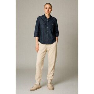 NWT Cavalini Denim Collection 3/4 Roll Tab Sleeve Shirt Blue Cowgirl XL Petite